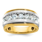 14k with White Rhodium Mens Polished Satin and Grooved 7-Stone 1.5 Carat AA Diamond Ring - Sophia Jewelers