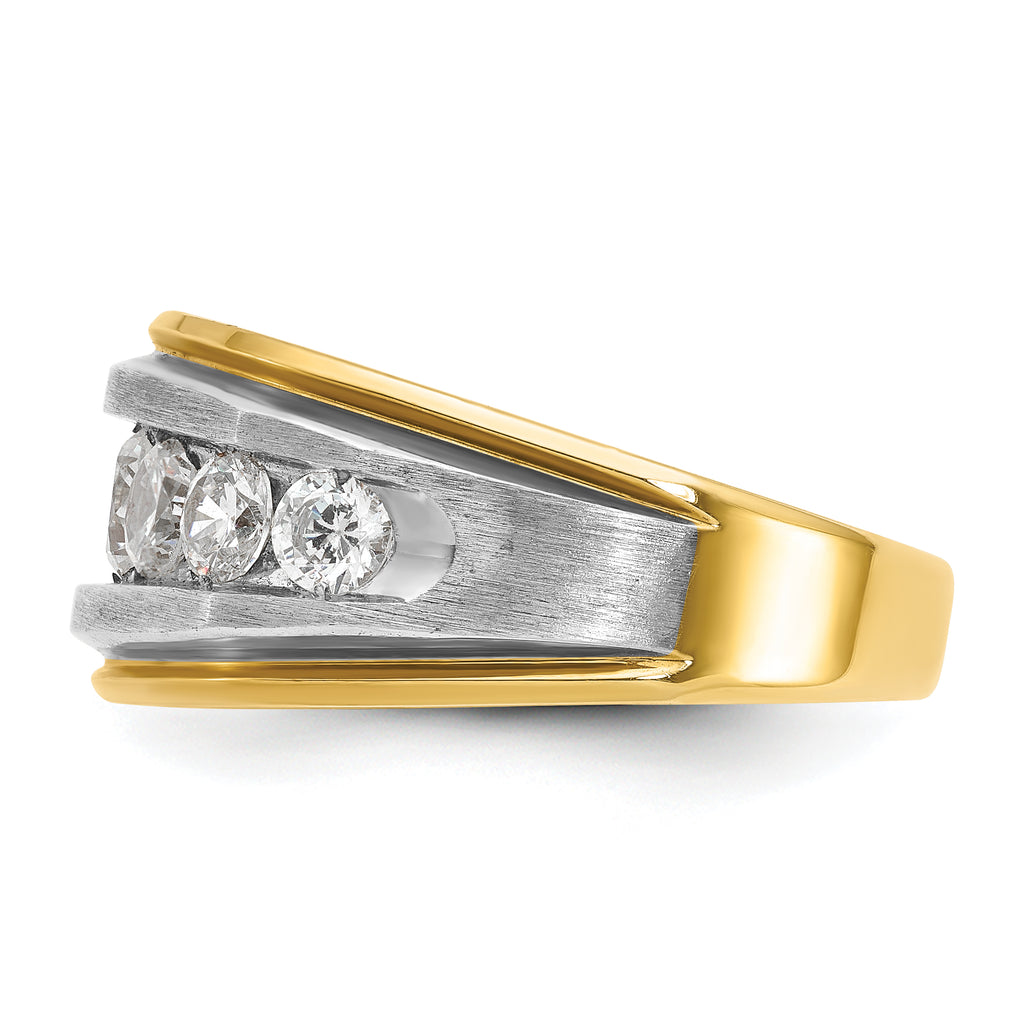 14k with White Rhodium Men's Polished Satin and Grooved 7-Stone 2 Carat AA Quality Diamond Ring - Sophia Jewelers