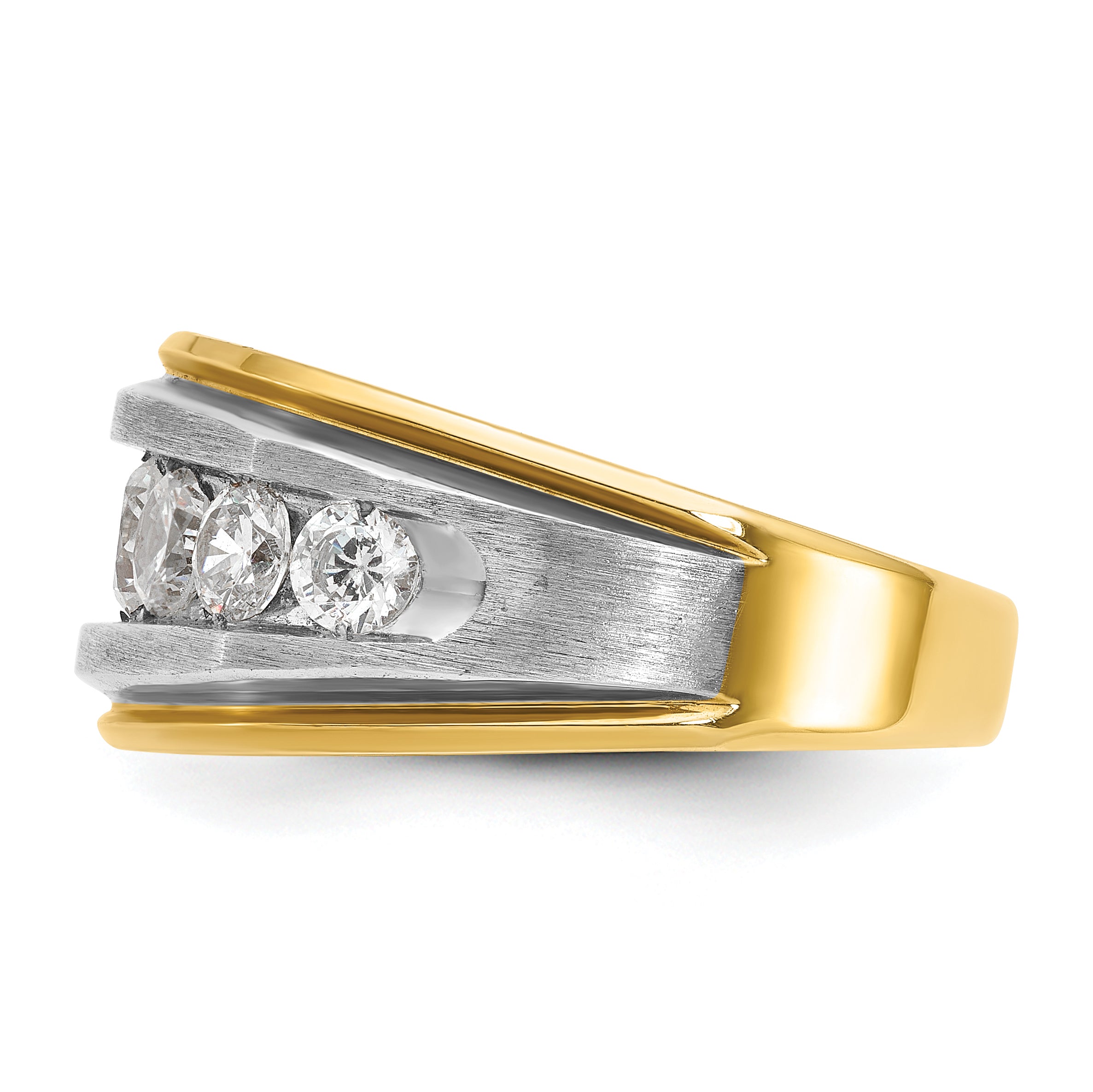 14k with White Rhodium Men's Polished Satin and Grooved 7-Stone 2 Carat AA Quality Diamond Ring - Sophia Jewelers