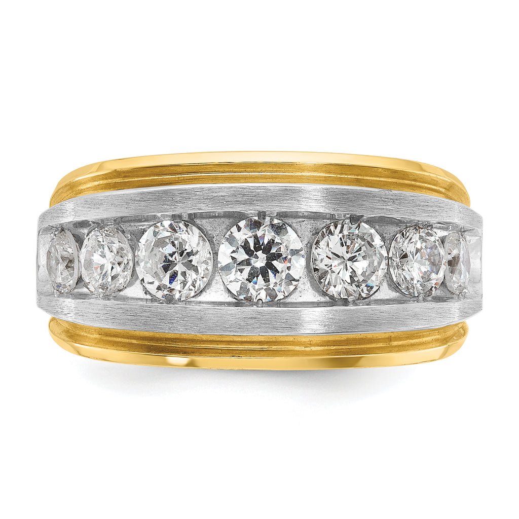14k Men's Polished Satin and Grooved 7-Stone Ring Mounting, Mounting Only - Sophia Jewelers
