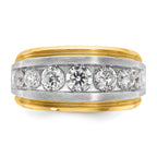 14k Men's Polished Satin and Grooved 7-Stone Ring Mounting, Mounting Only - Sophia Jewelers