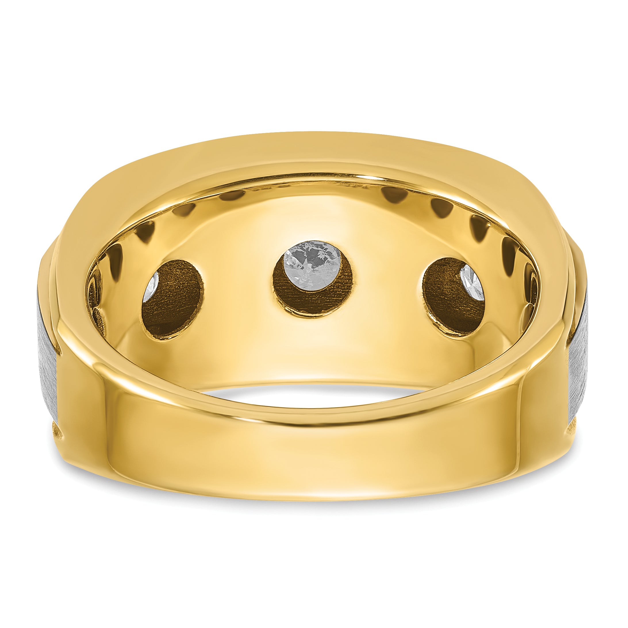 14k Men's Polished Satin and Grooved 7-Stone Ring Mounting, Mounting Only - Sophia Jewelers