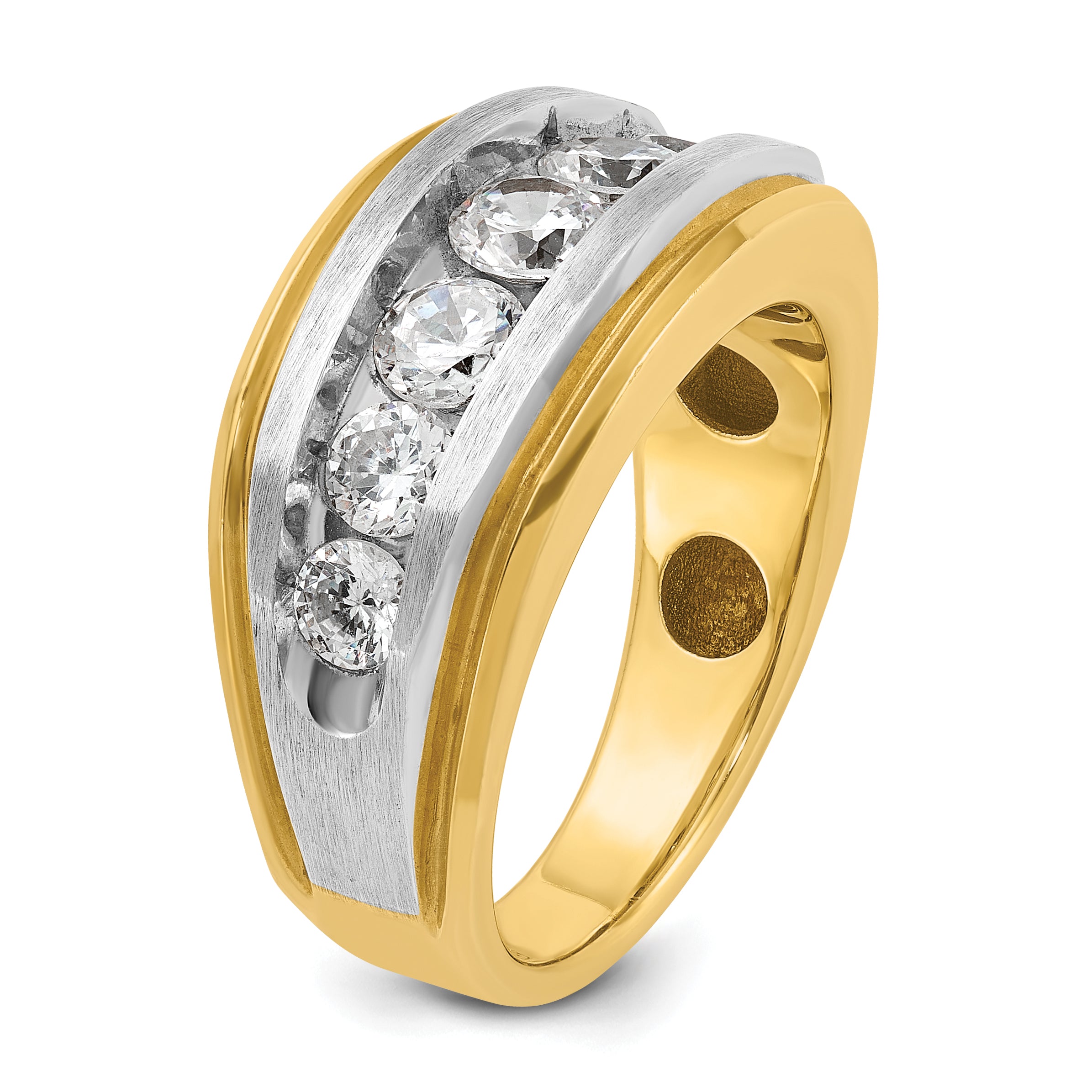 14k Men's Polished Satin and Grooved 7-Stone Ring Mounting, Mounting Only - Sophia Jewelers