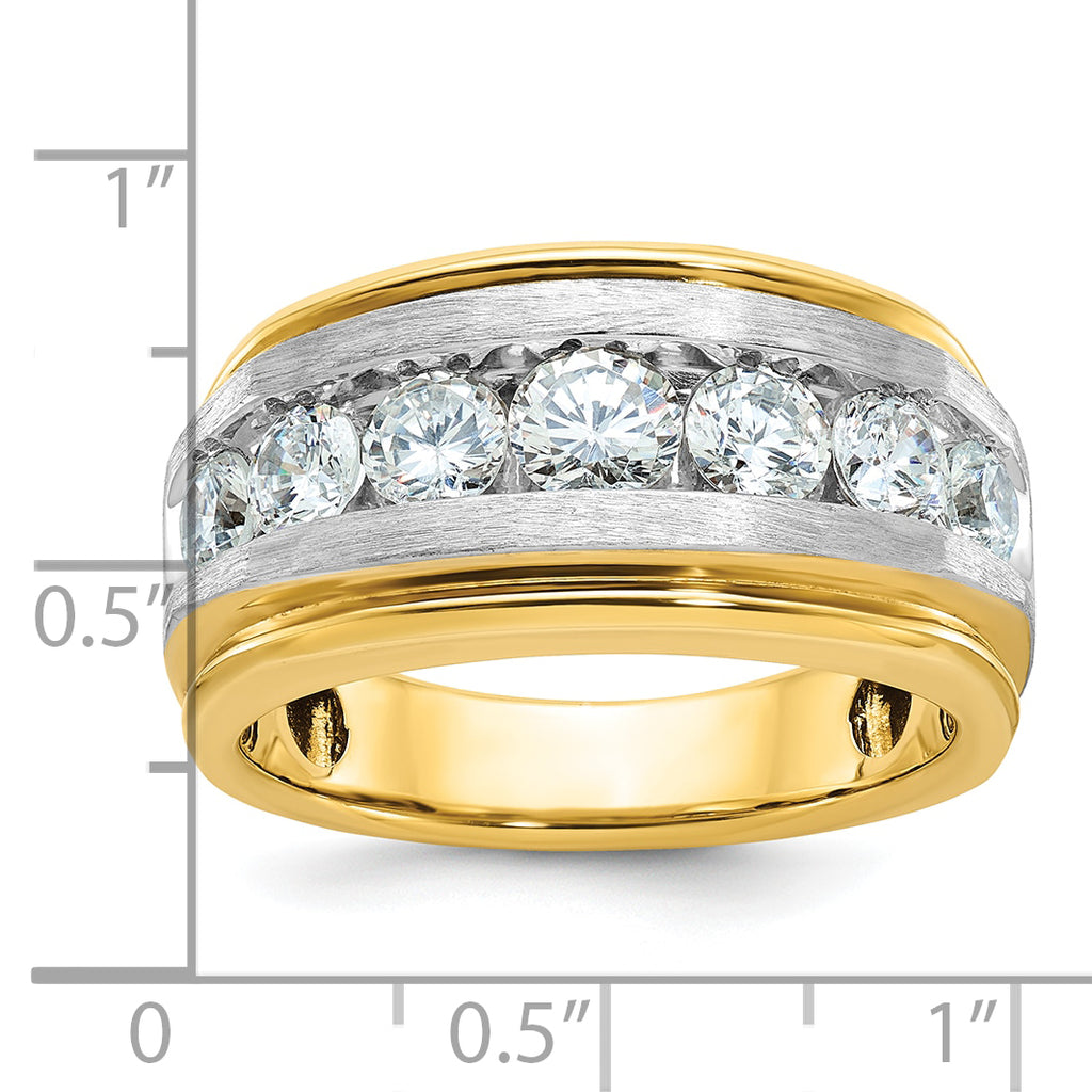 14k Men's Polished Satin and Grooved 7-Stone Ring Mounting, Mounting Only - Sophia Jewelers