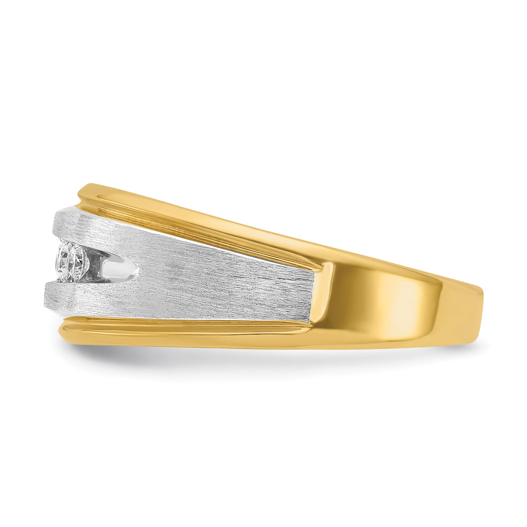 14k with White Rhodium Men's Polished Satin and Grooved 5-Stone 1/4 Carat AA Quality Diamond Ring - Sophia Jewelers