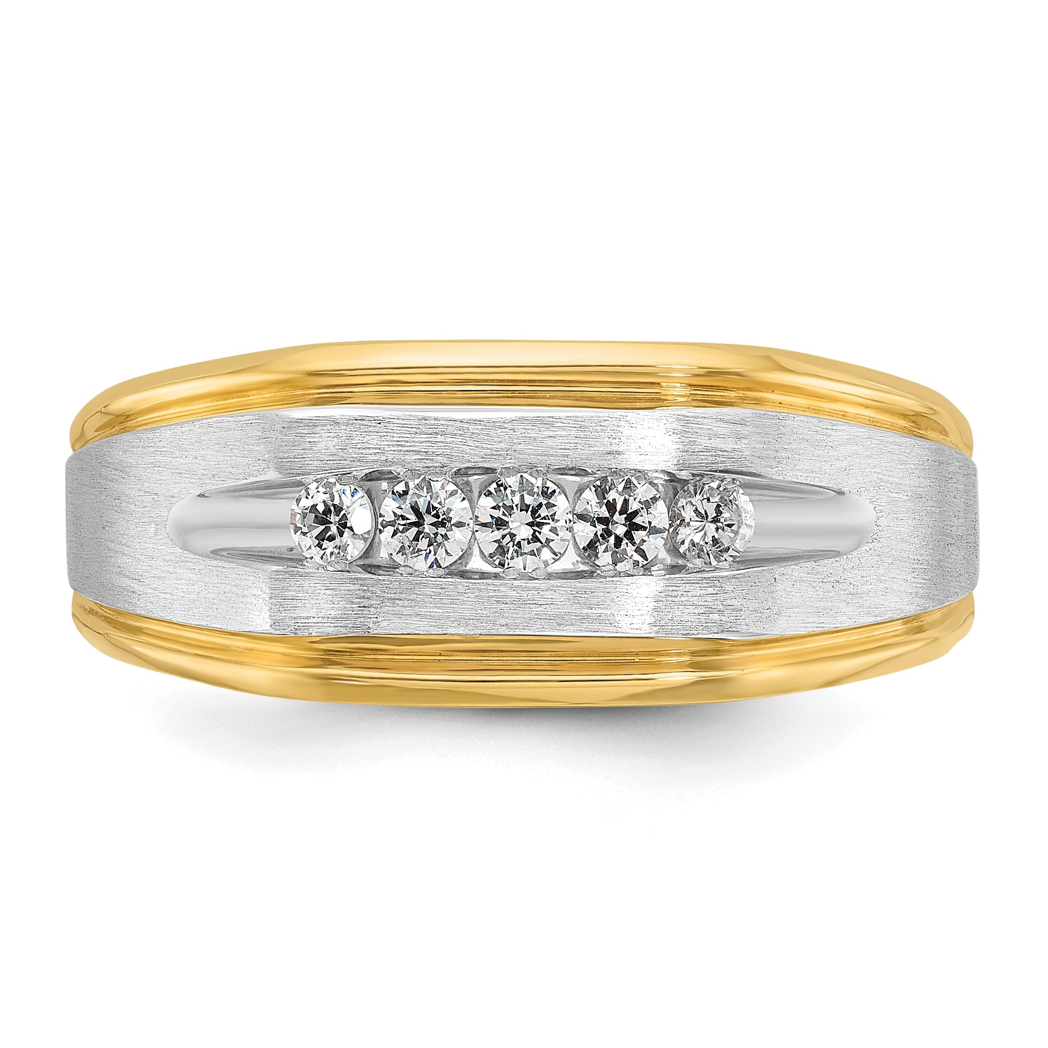 14k Mens Polished Satin and Grooved 5-Stone Ring Mounting, Mounting Only - Sophia Jewelers