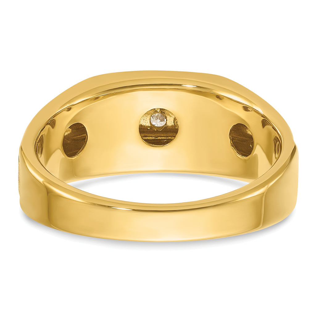 14k Mens Polished Satin and Grooved 5-Stone Ring Mounting, Mounting Only - Sophia Jewelers