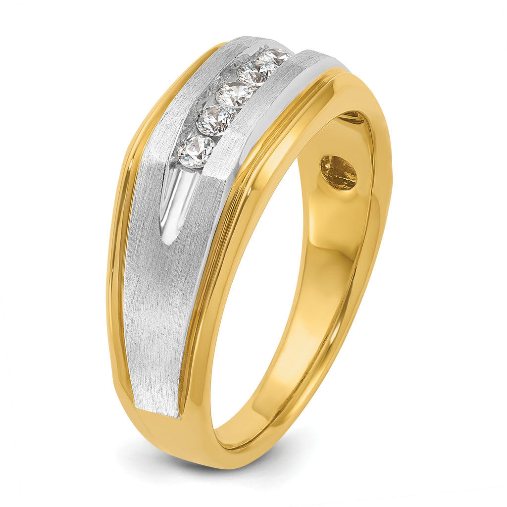 14k Mens Polished Satin and Grooved 5-Stone Ring Mounting, Mounting Only - Sophia Jewelers