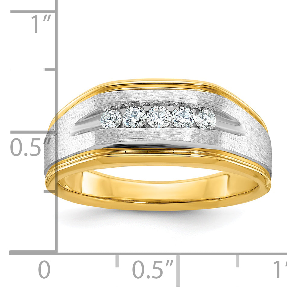 14k with White Rhodium Men's Polished Satin and Grooved 5-Stone 1/4 Carat AA Quality Diamond Ring - Sophia Jewelers