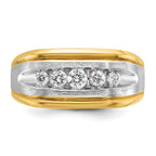 14k Two-tone Men's Polished Satin and Grooved 5-Stone Ring Mounting, Mounting Only - Sophia Jewelers