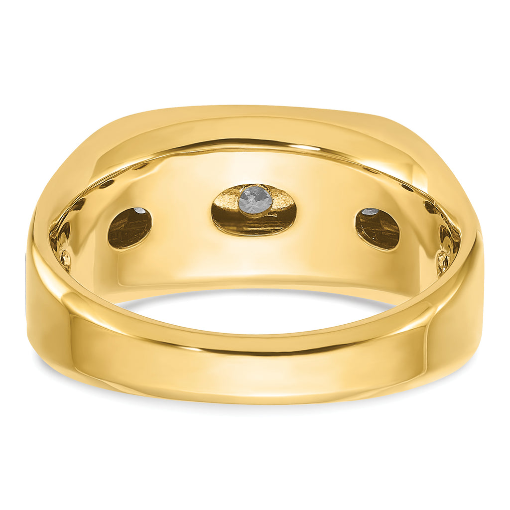 14k Two-tone Men's Polished Satin and Grooved 5-Stone Ring Mounting, Mounting Only - Sophia Jewelers