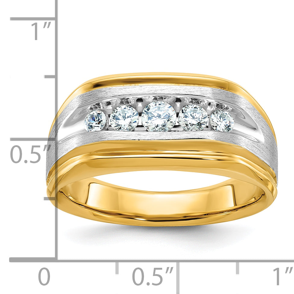 14k Two-tone Men's Polished Satin and Grooved 5-Stone 1/2 Carat AA Quality Diamond Ring - Sophia Jewelers