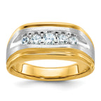 14k Two-tone Men's Polished Satin and Grooved 5-Stone 1/2 Carat AA Quality Diamond Ring - Sophia Jewelers
