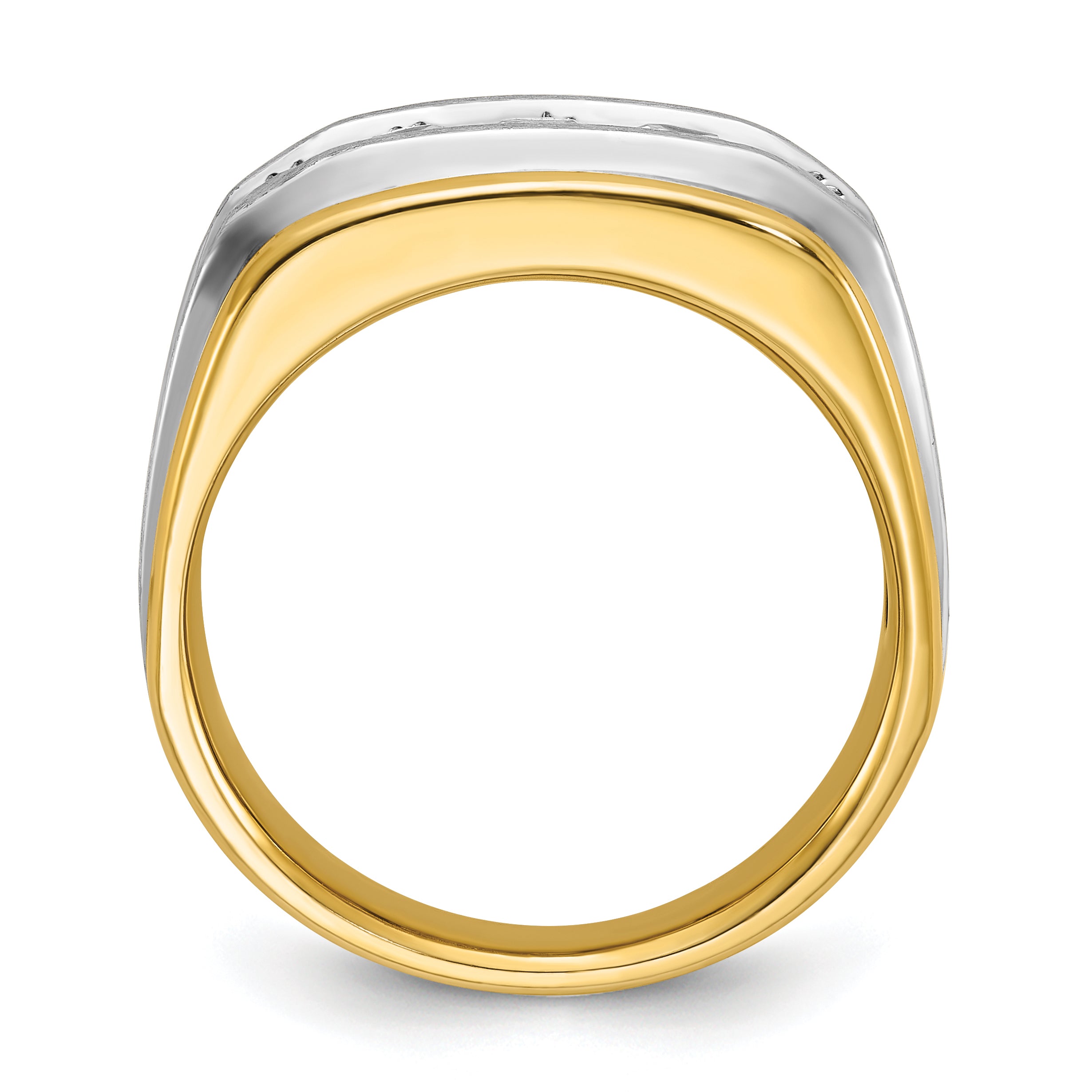 10k Two-tone Men's Polished Satin and Grooved 5-Stone 1 Carat A Quality Diamond Ring