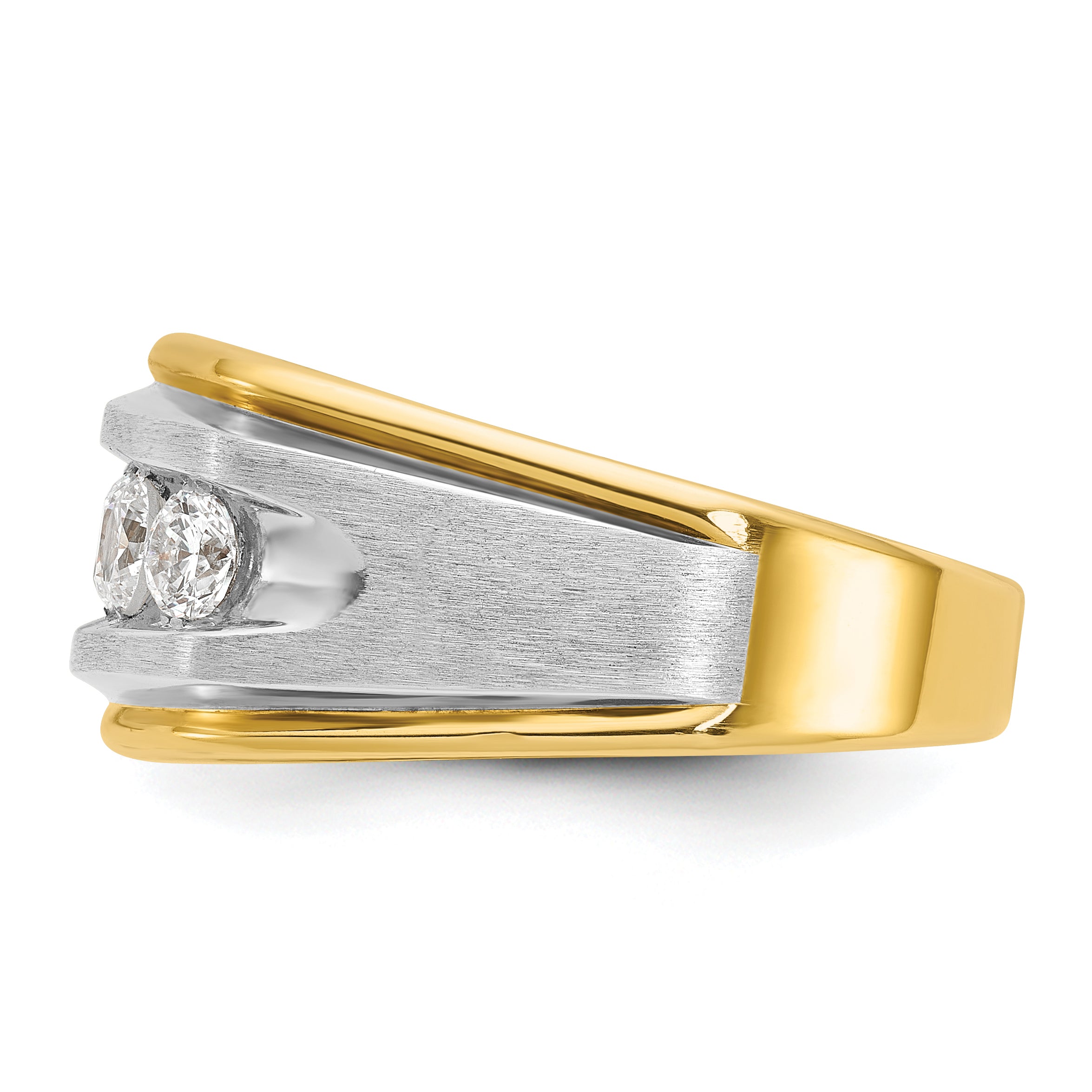 10k Two-tone Men's Polished Satin and Grooved 5-Stone 1 Carat A Quality Diamond Ring