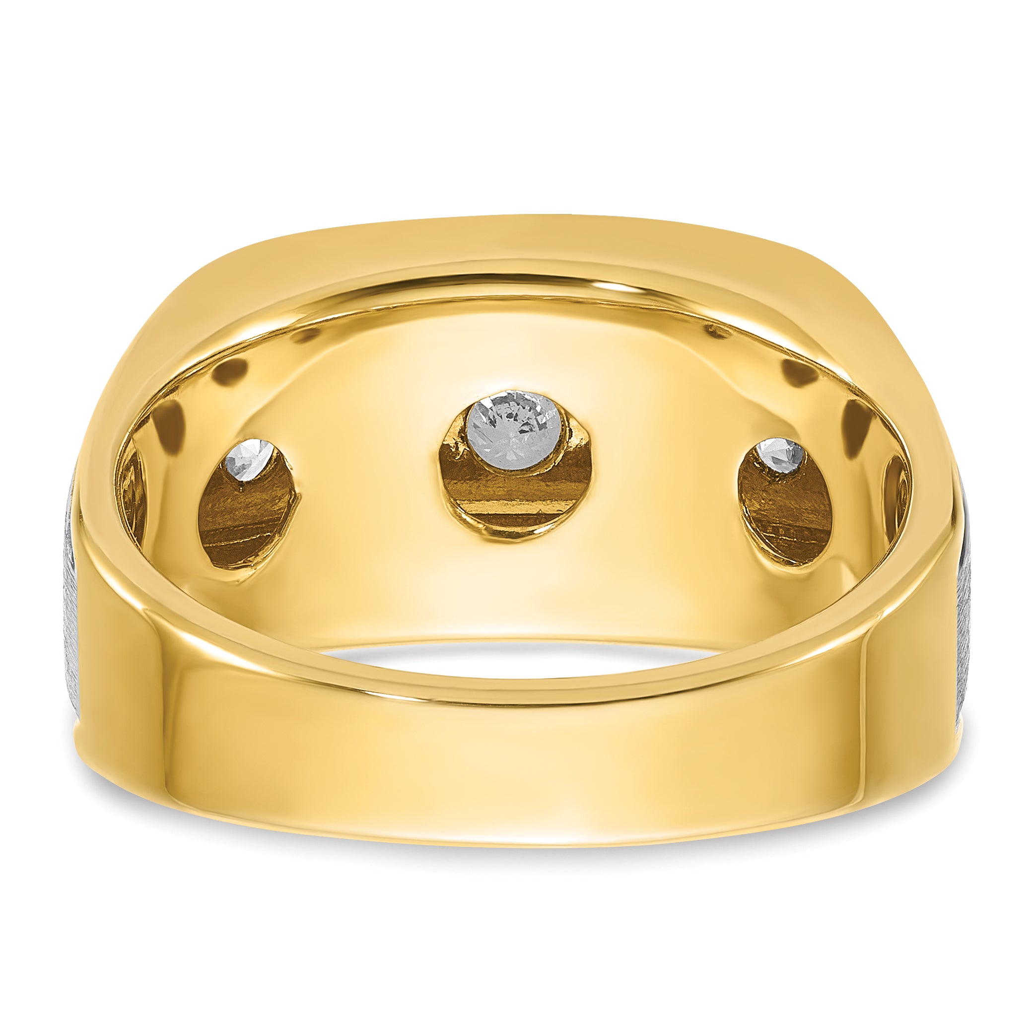 10k Two-tone Men's Polished Satin and Grooved 5-Stone 1 Carat A Quality Diamond Ring