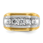 14k Two-tone Men's Polished Satin and Grooved 5-Stone Ring Mounting, Mounting Only - Sophia Jewelers