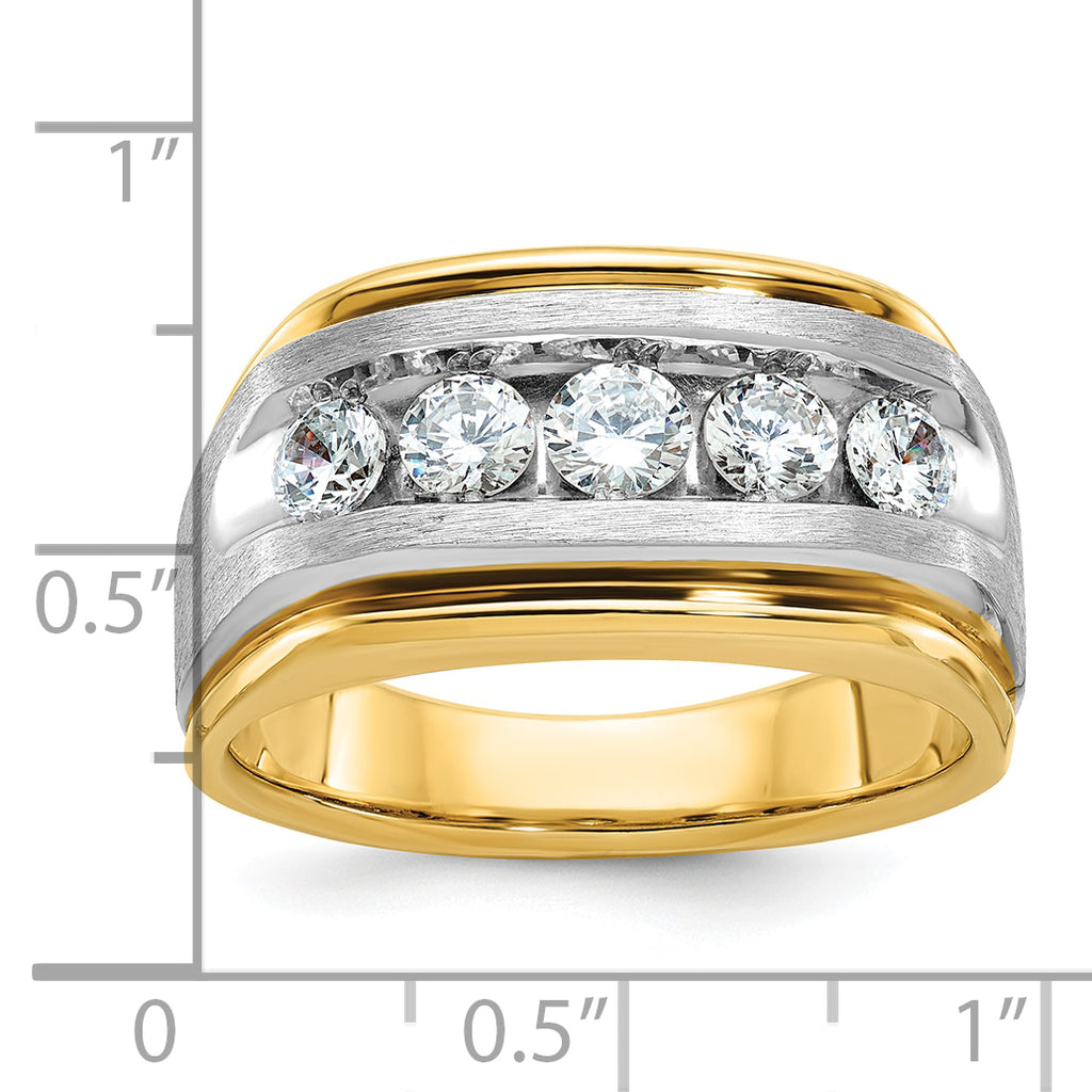 14k Two-tone Men's Polished Satin and Grooved 5-Stone 1 Carat AA Quality Diamond Ring - Sophia Jewelers