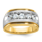 14k Two-tone Men's Polished Satin and Grooved 5-Stone Ring Mounting, Mounting Only - Sophia Jewelers