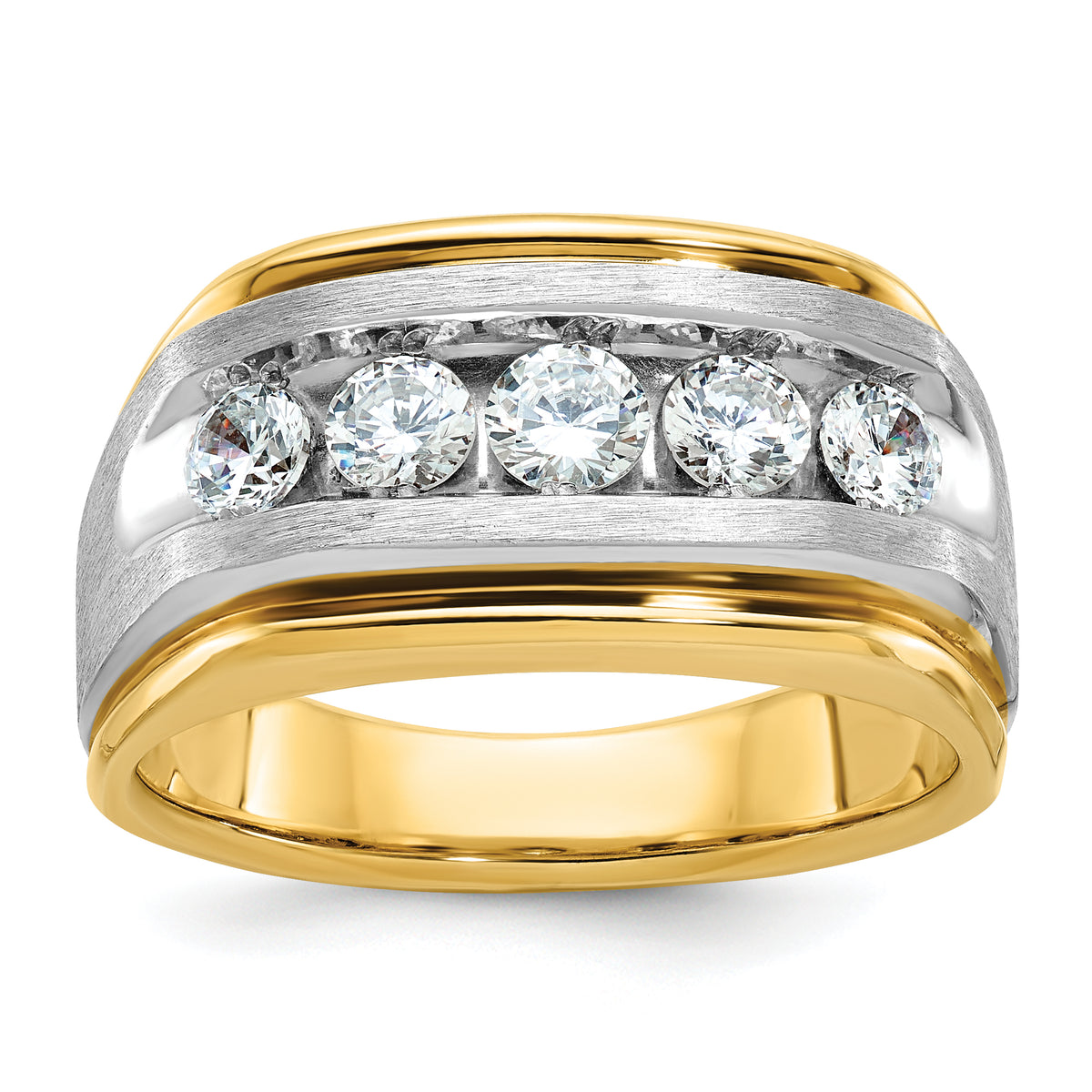 14k Two-tone Men's Satin Finish Lab Grown VS/SI FGH Dia Complete - Sophia Jewelers