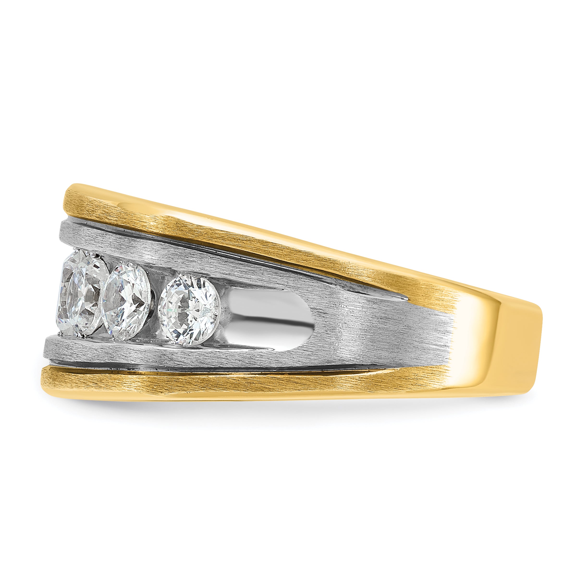 14k Two-tone Men's Polished Satin and Grooved 7-Stone Ring Mounting, Mounting Only - Sophia Jewelers