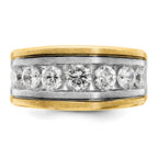 14k Two-tone Men's Polished Satin and Grooved 7-Stone Ring Mounting, Mounting Only - Sophia Jewelers