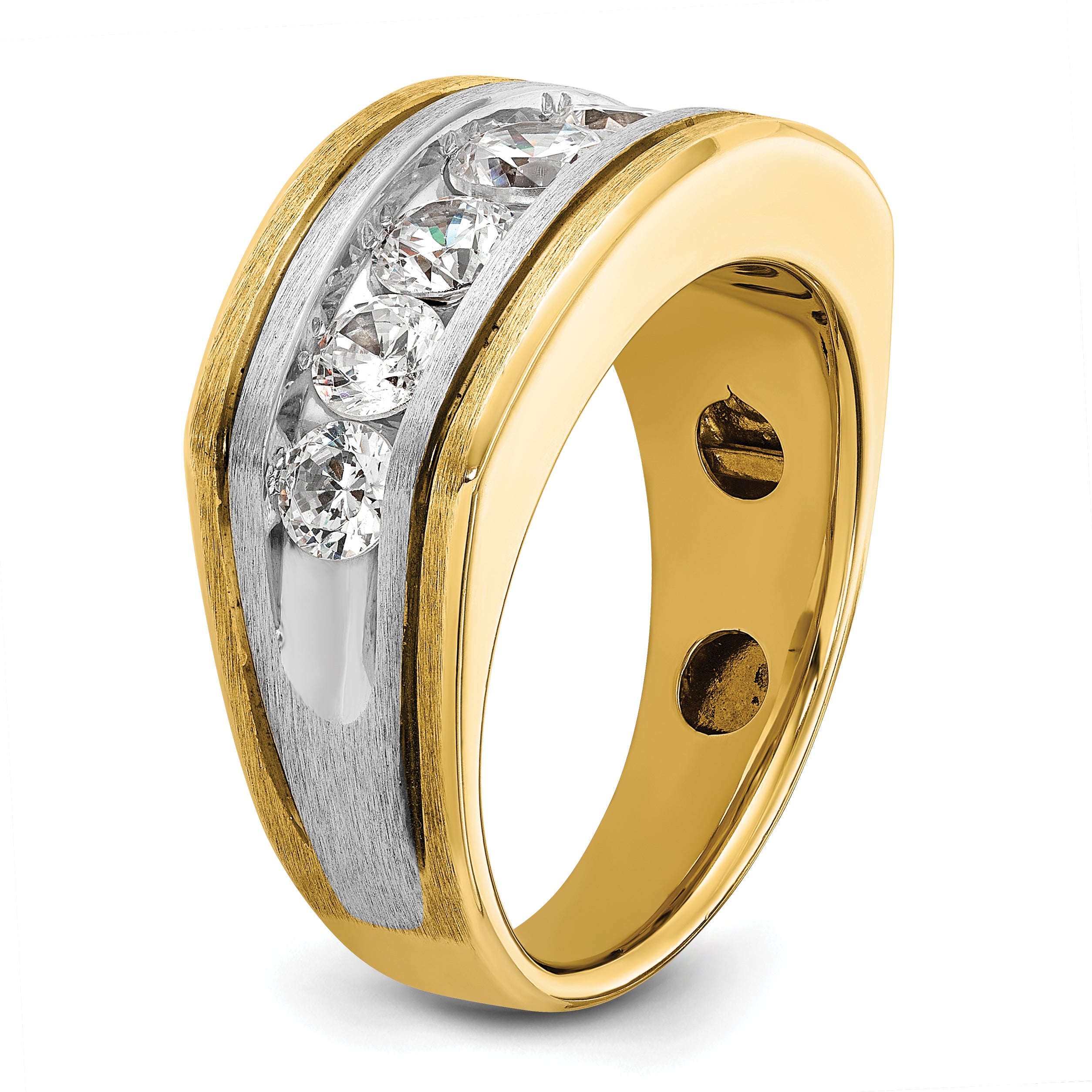 14k Two-tone with Black Rhodium Men's Polished Satin and Grooved 7-Stone 2 Carat AA Quality Diamond - Sophia Jewelers