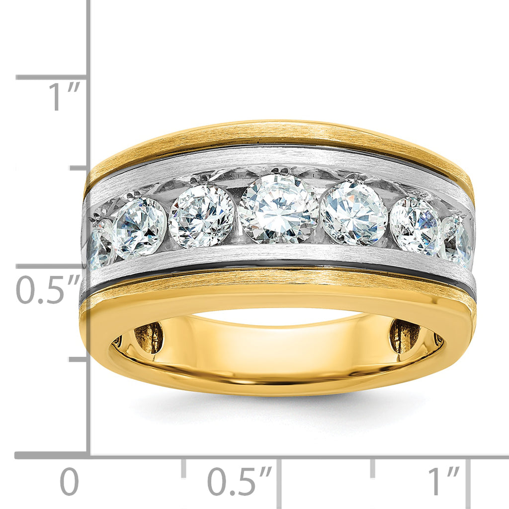 14k Two-tone with Black Rhodium Men's Polished Satin and Grooved 7-Stone 2 Carat AA Quality Diamond - Sophia Jewelers