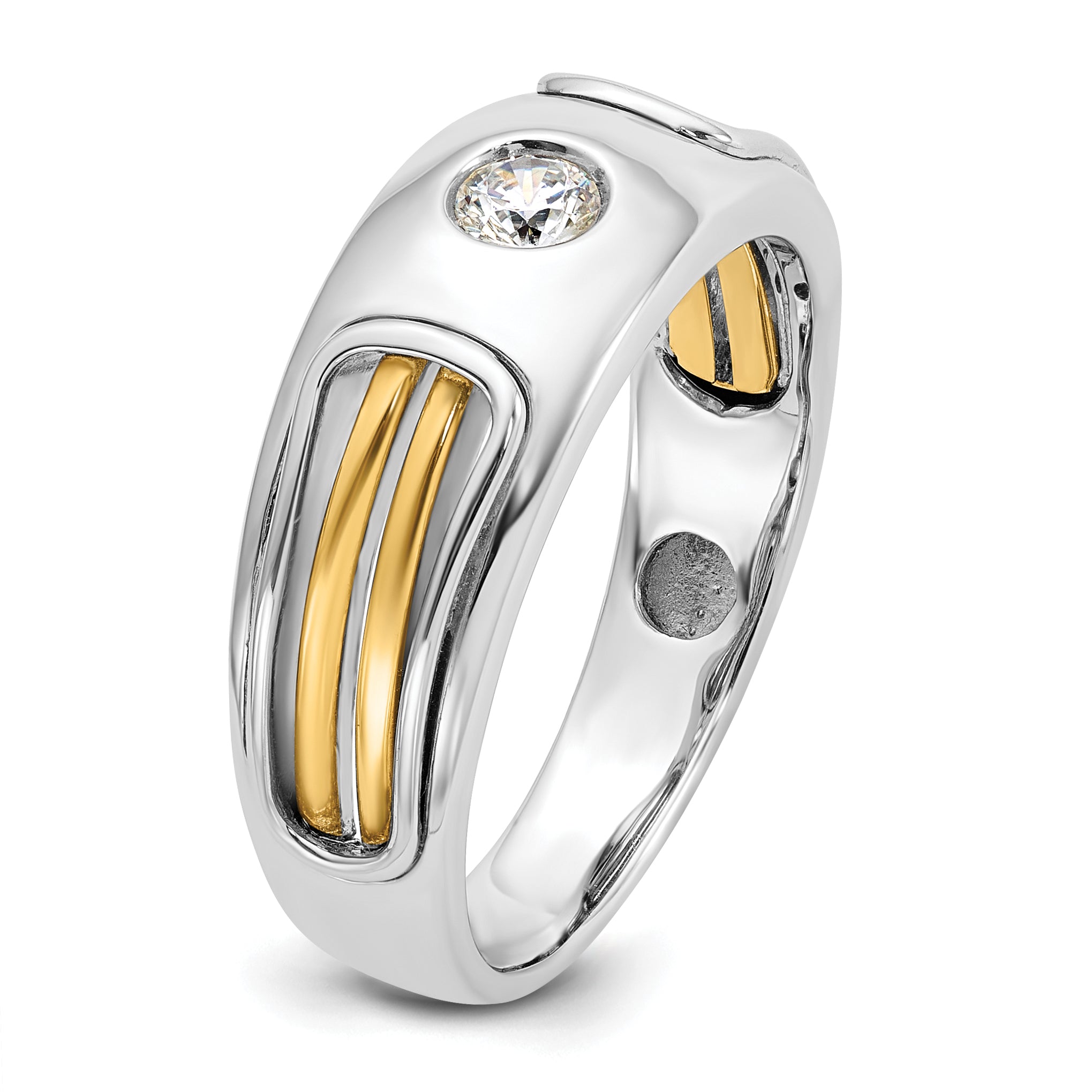 14k Two-tone Men's Polished and Cut-Out 1/5 Carat AA Quality Diamond Ring - Sophia Jewelers