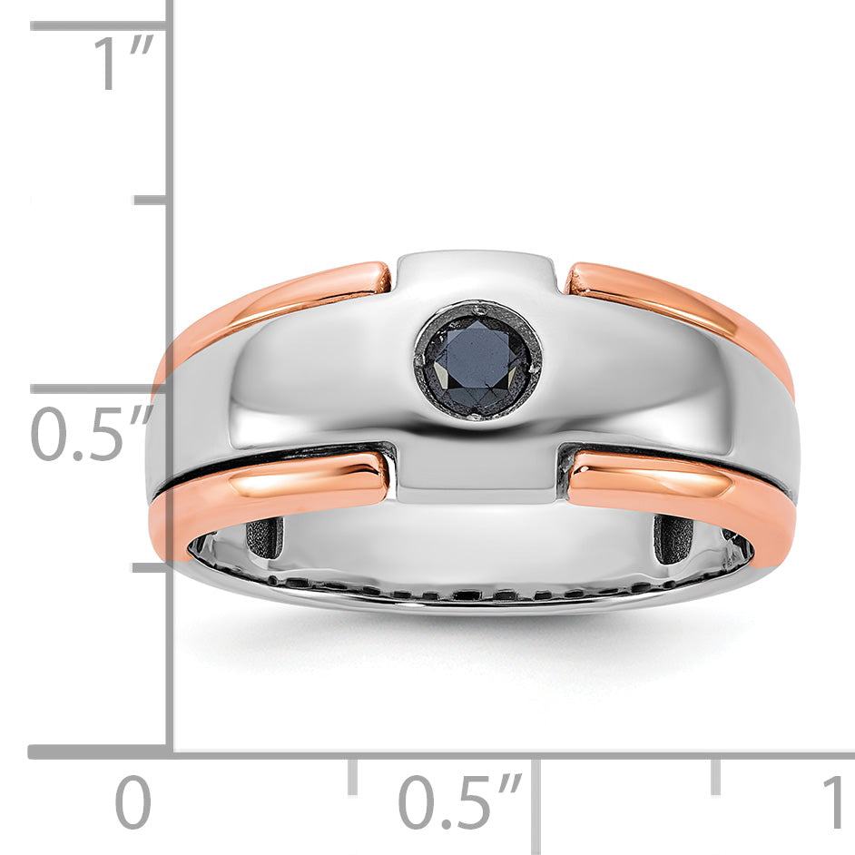 14k Two-tone White/Rose Gold Mens 1/4 carat Black Diamond Complete Ring - Sophia Jewelers