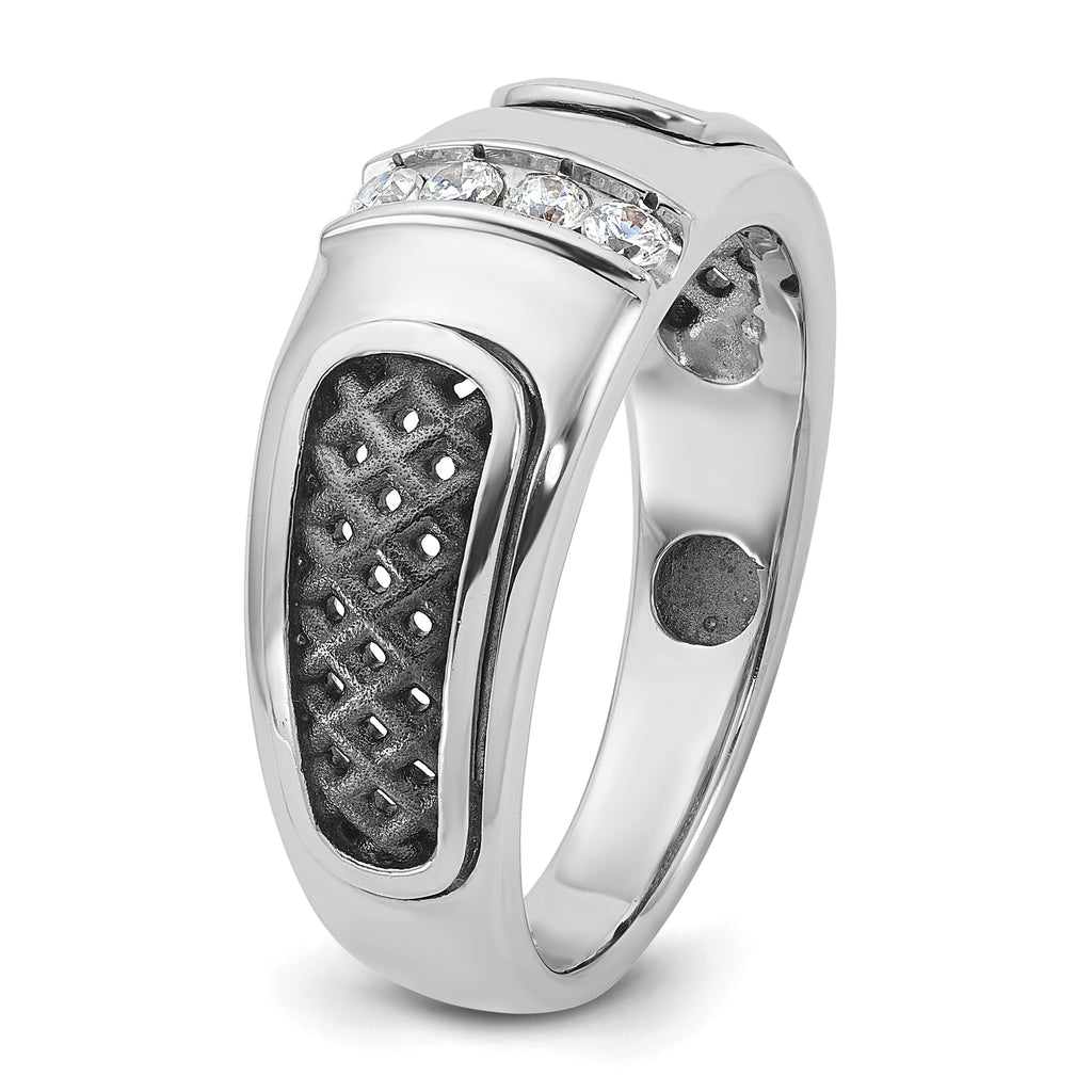 14k White Gold with Black Rhodium Mens 1/5 carat Diamond Complete Ring - Sophia Jewelers