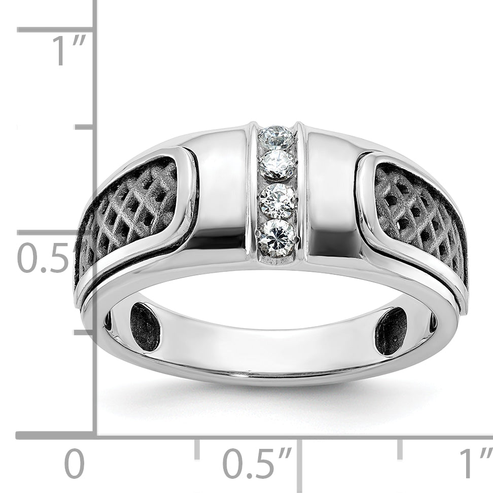 14k White Gold with Black Rhodium Mens 1/5 carat Diamond Complete Ring - Sophia Jewelers