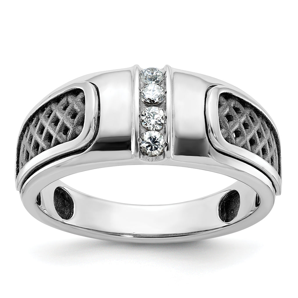 14k White Gold with Black Rhodium Mens 1/5 carat Diamond Complete Ring - Sophia Jewelers
