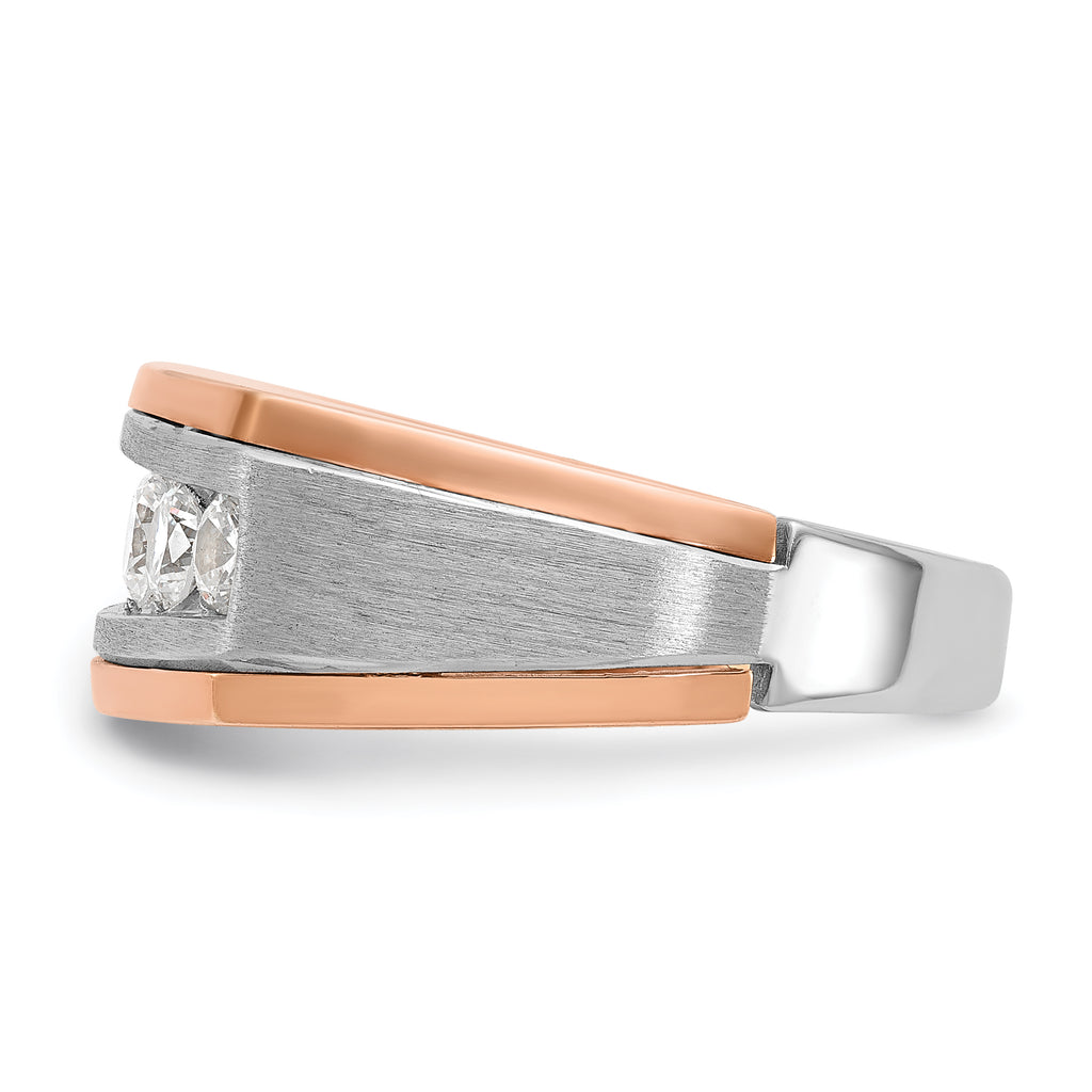 14k White and Rose Gold Men's Polished and Satin 5-Stone Ring Mounting, Mounting Only - Sophia Jewelers