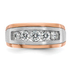 14k White and Rose Gold Men's Polished and Satin 5-Stone 1 Carat AA Quality Diamond Ring - Sophia Jewelers