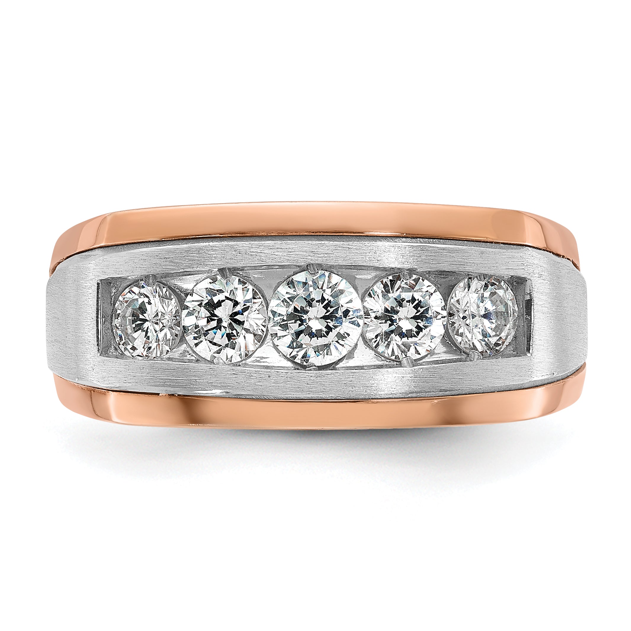 14k White and Rose Gold Men's Polished and Satin 5-Stone 1 Carat AA Quality Diamond Ring - Sophia Jewelers