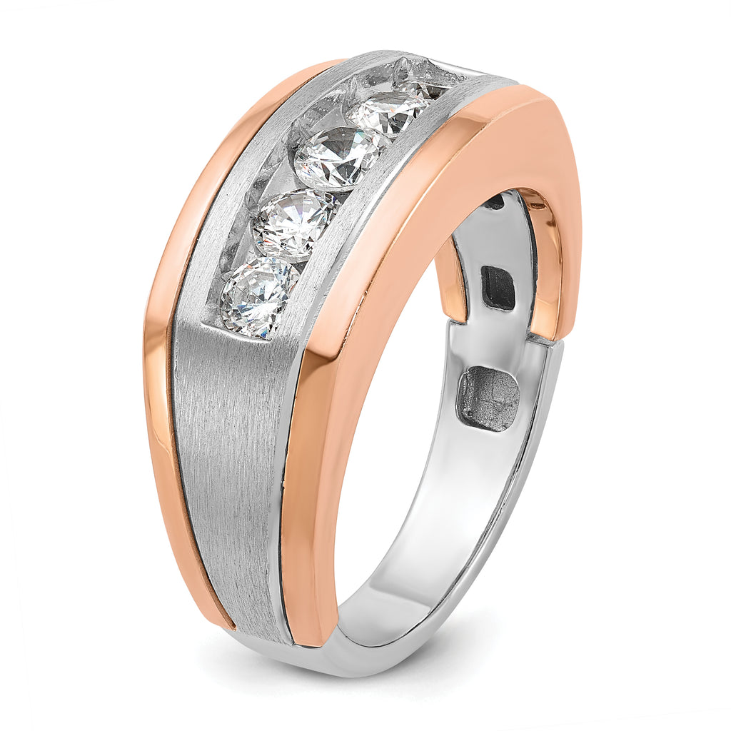 14k White and Rose Gold Men's Polished and Satin 5-Stone 1 Carat AA Quality Diamond Ring - Sophia Jewelers