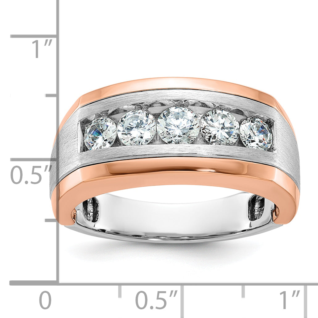 14k White and Rose Gold Men's Polished and Satin 5-Stone 1 Carat AA Quality Diamond Ring Secondary image