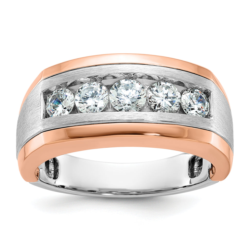 14k White and Rose Gold Men's Polished and Satin 5-Stone Ring Mounting, Mounting Only - Sophia Jewelers