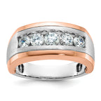 14k White and Rose Gold Men's Polished and Satin 5-Stone Ring Mounting, Mounting Only - Sophia Jewelers