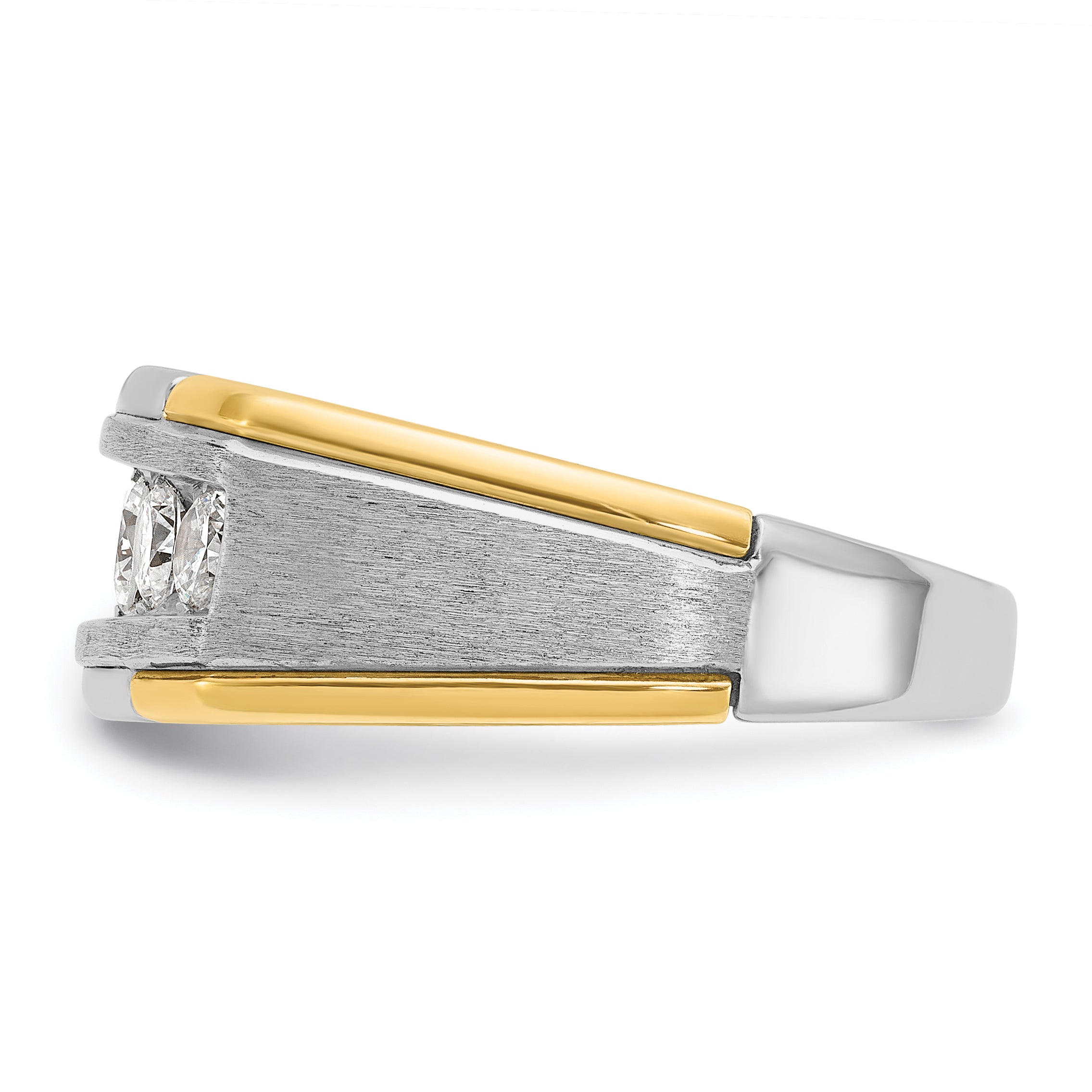 14k Two-tone Men's Polished Satin and Grooved 5-Stone Ring Mounting, Mounting Only - Sophia Jewelers