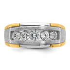 14k Two-tone Men's Polished Satin and Grooved 5-Stone 1 Carat AA Quality Diamond Ring - Sophia Jewelers