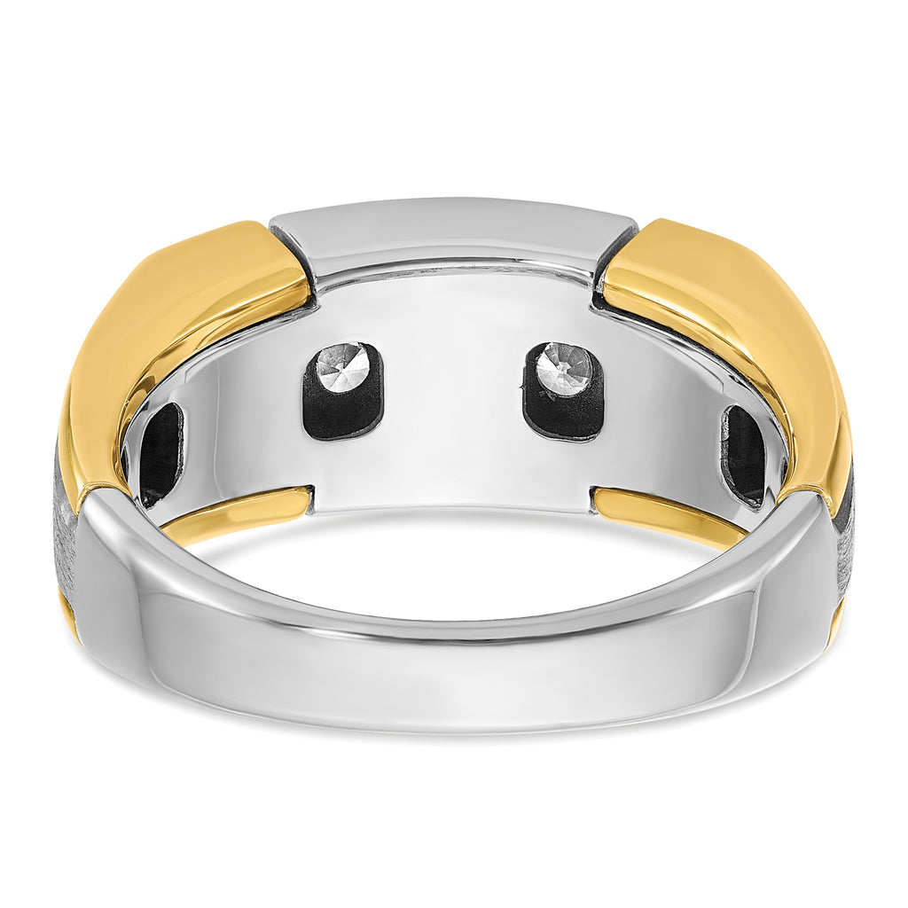 14k Two-tone Men's Polished Satin and Grooved 5-Stone 1 Carat AA Quality Diamond Ring - Sophia Jewelers