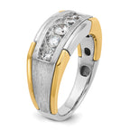 14k Two-tone Men's Polished Satin and Grooved 5-Stone Ring Mounting, Mounting Only - Sophia Jewelers