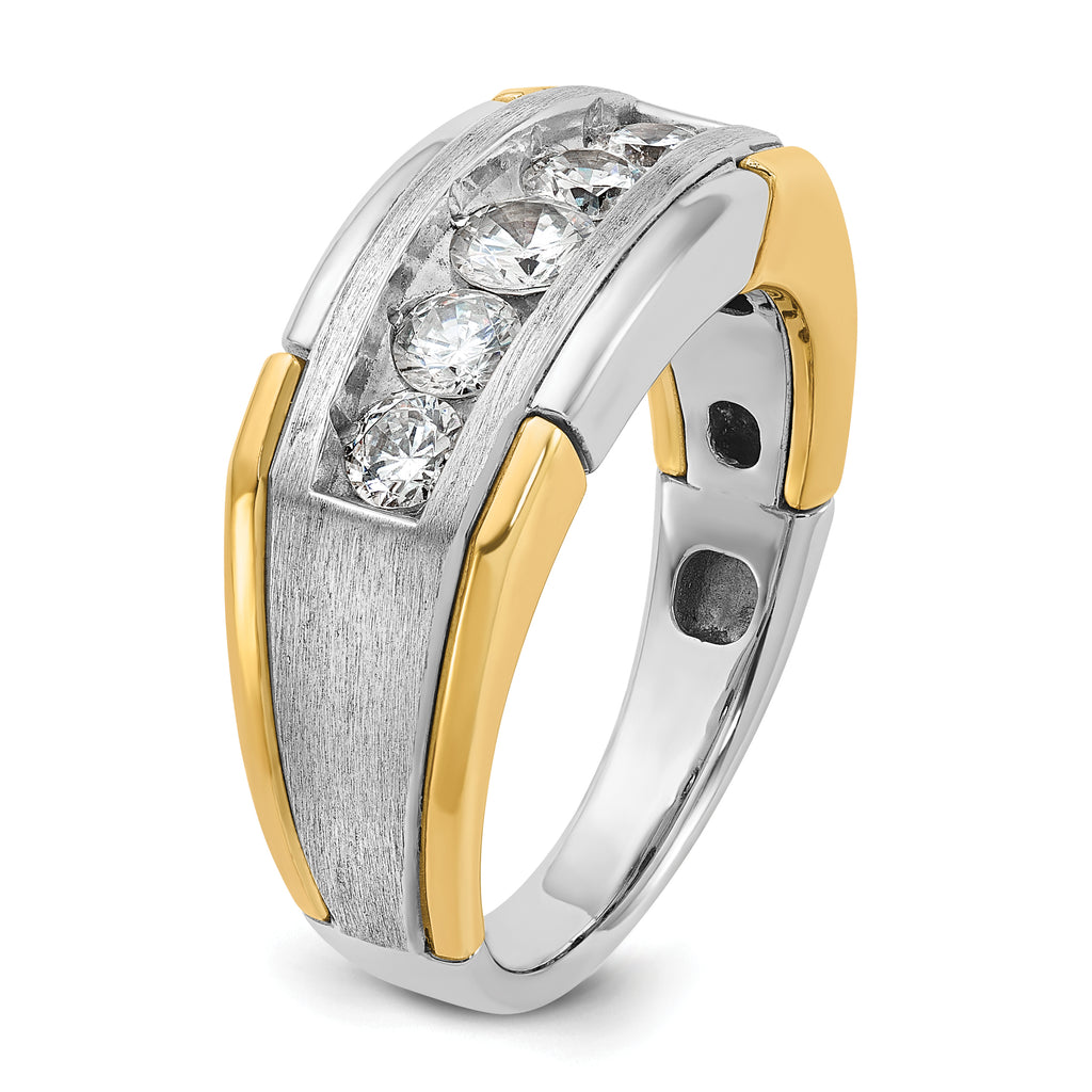 14k Two-tone Men's Polished Satin and Grooved 5-Stone 1 Carat AA Quality Diamond Ring - Sophia Jewelers