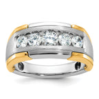 14k Two-tone Men's Polished Satin and Grooved 5-Stone Ring Mounting, Mounting Only - Sophia Jewelers
