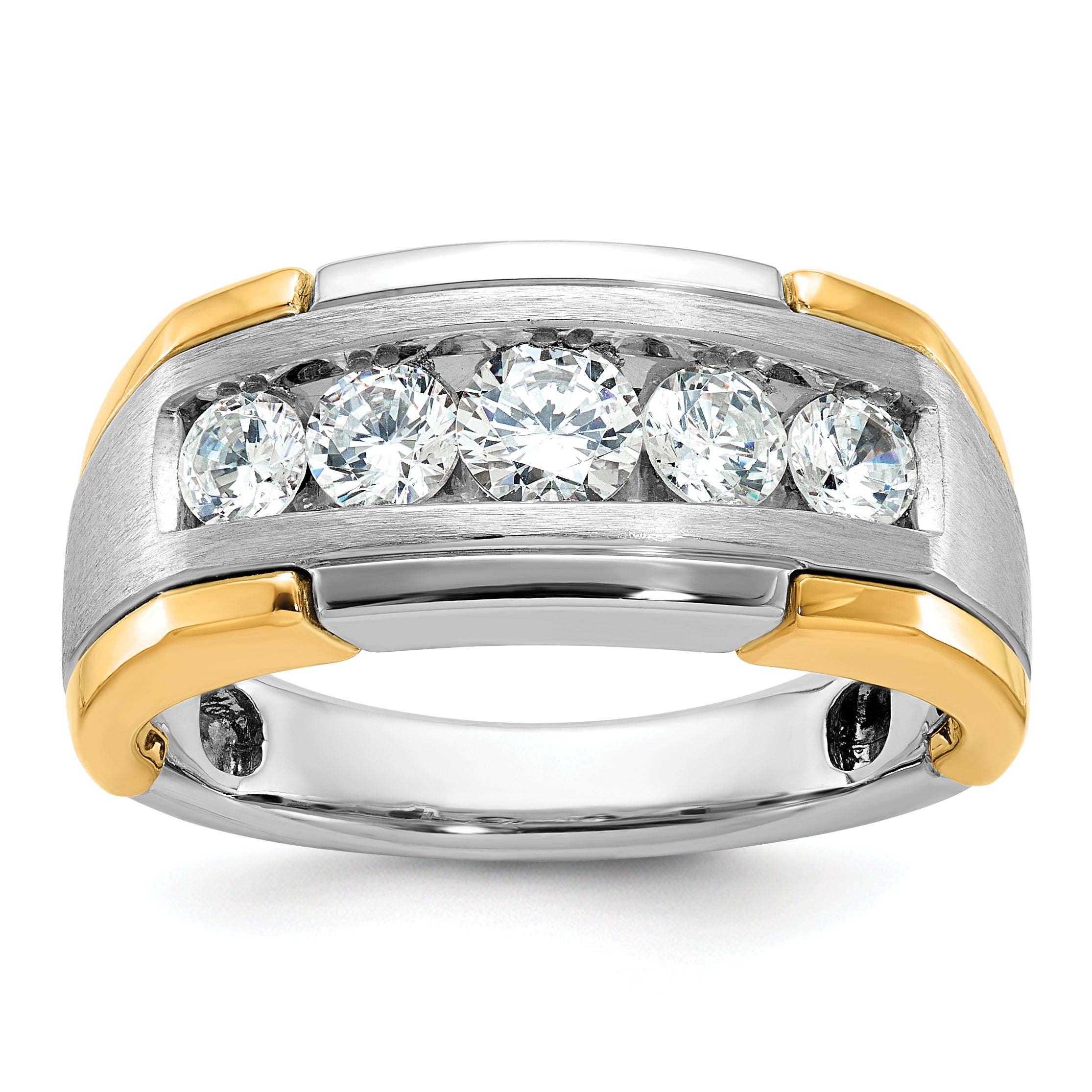 14k Two-tone Men's Polished Satin and Grooved 5-Stone Ring Mounting, Mounting Only - Sophia Jewelers