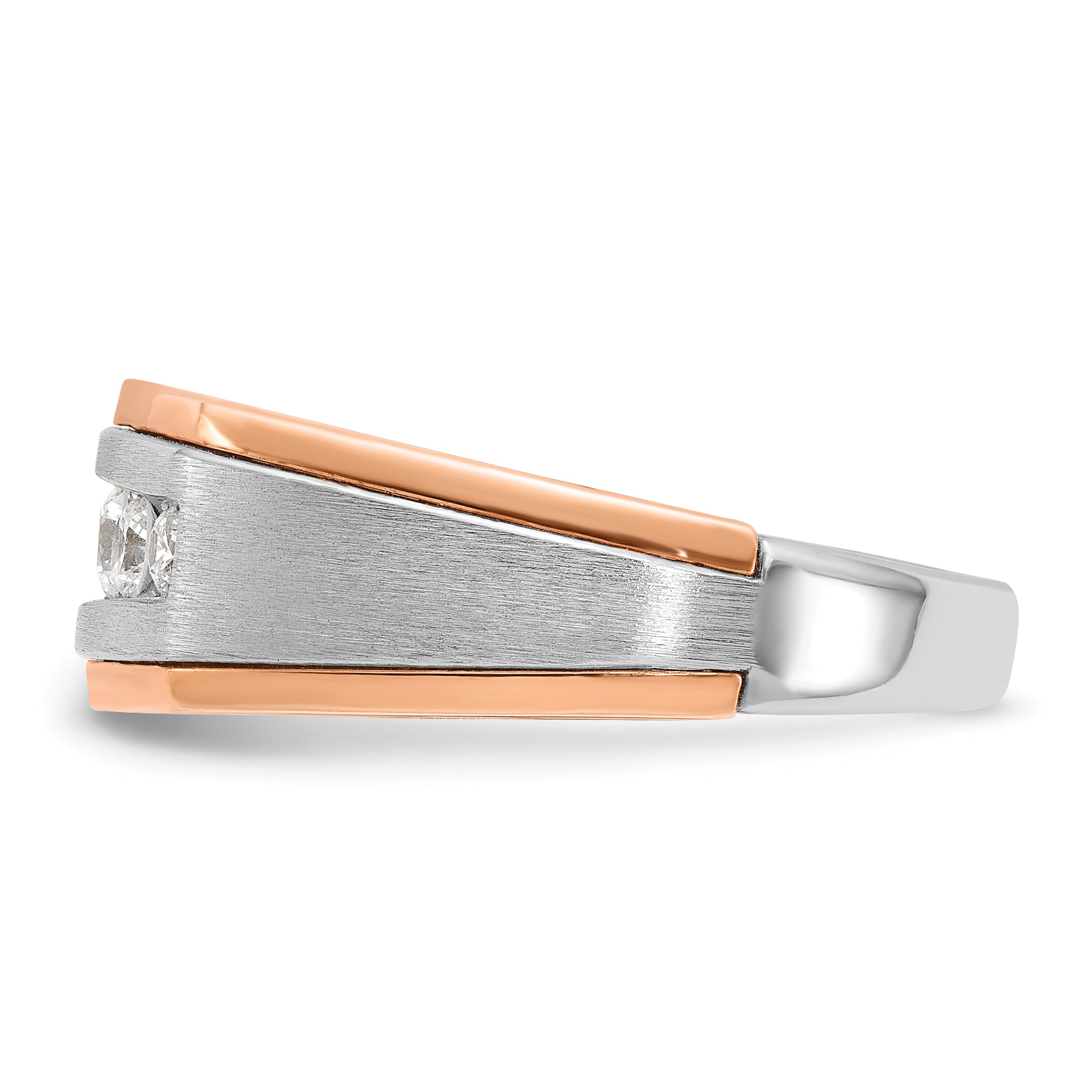 14k White and Rose Gold Men's Polished Satin and Grooved 5-Stone 1/2 Carat AA Quality Diamond Ring - Sophia Jewelers