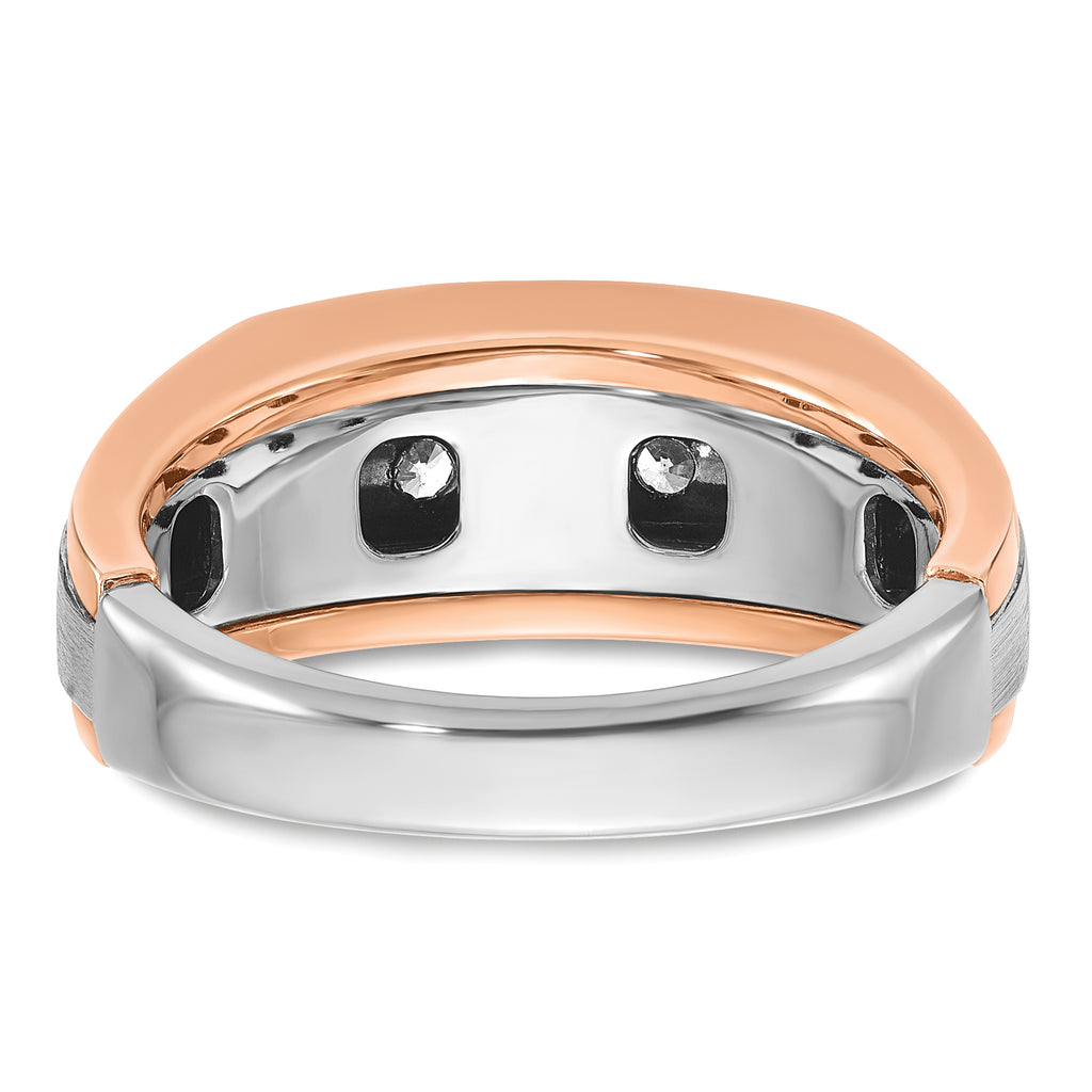 14k White and Rose Gold Mens Polished Satin and Grooved 5-Stone Ring Mounting, Mounting Only - Sophia Jewelers
