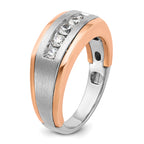14k White and Rose Gold Men's Polished Satin and Grooved 5-Stone 1/2 Carat AA Quality Diamond Ring - Sophia Jewelers